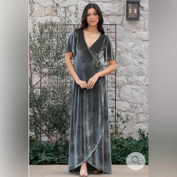 Baltic Born Katelyn Velvet Maxi Wrap Dress Eucalyptus Green Women's Large V Neck - Picture 1 of 9